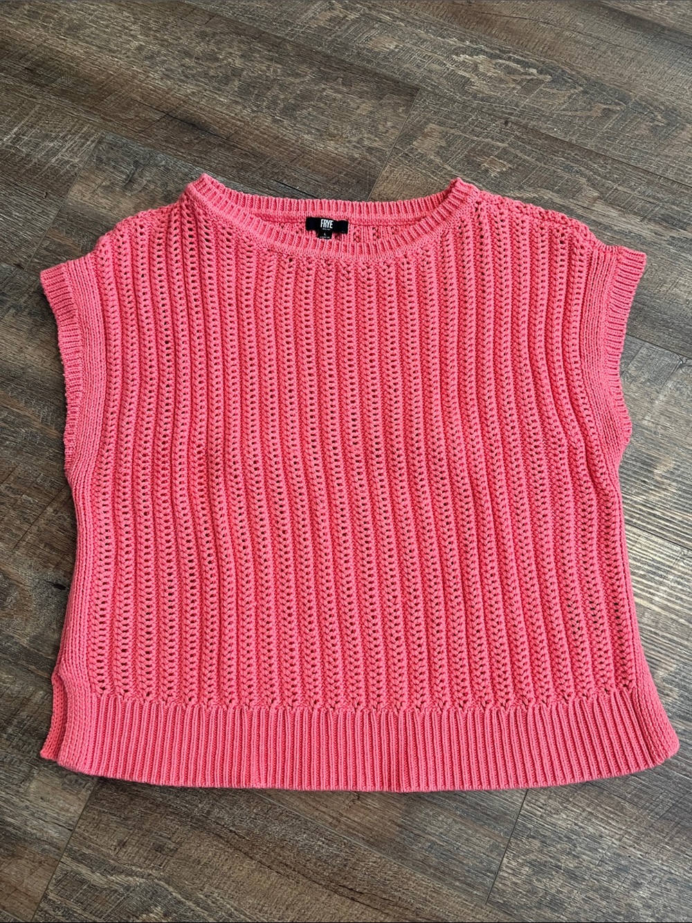 Frye Coral Pink Open-Knit Sleeveless Sweater Top